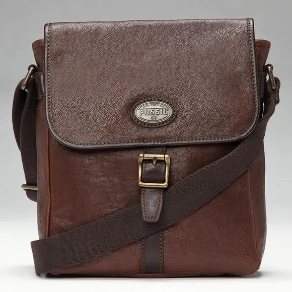 Vintage Fossil City Crossbody Messenger Bag Leather Brown Flap Unisex Classic - Picture 1 of 16